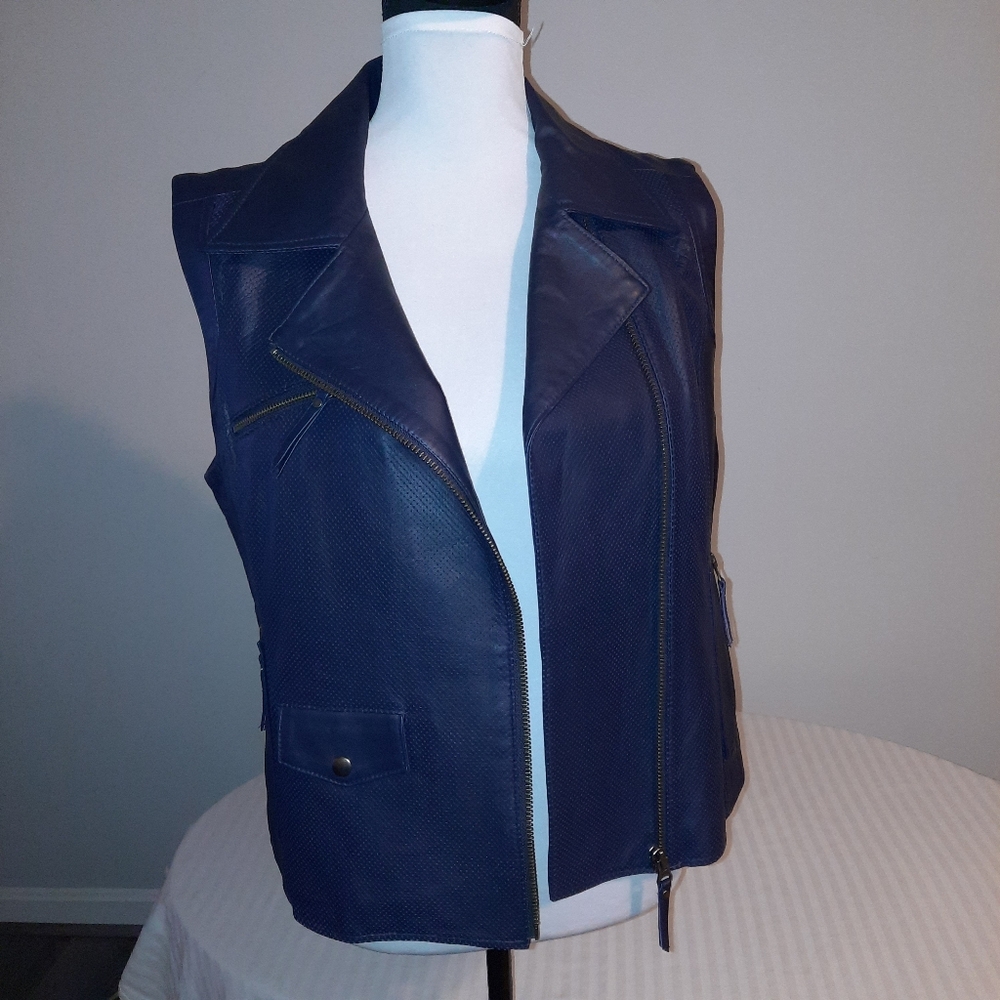 Navy Blue Leather Vest Size Medium